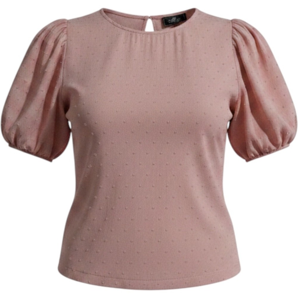 Cali & Co Pink Swiss Dot Puff Sleeve Blouse Top Plus Size 1X Keyhole Back